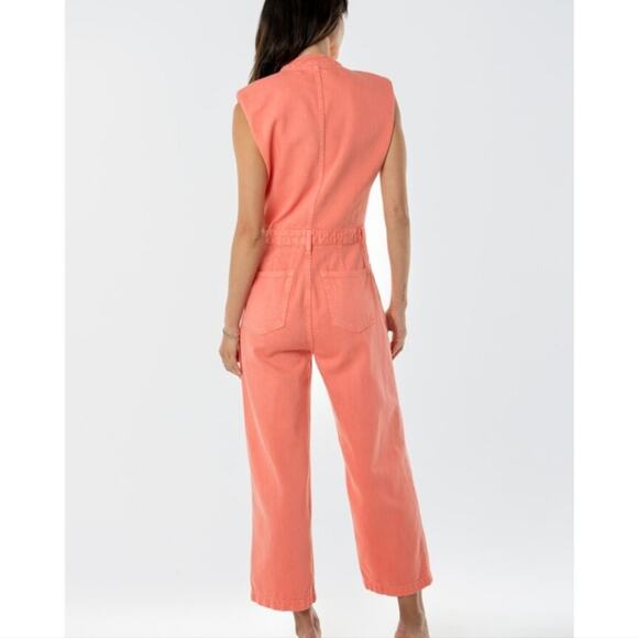 Etica Anthropologie Camden Denim Jumpsuit Coral Wide Leg Utility Small NWT - Picture 2 of 16
